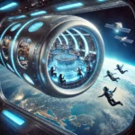 Artificially Intelligent Image of a space station with tourists