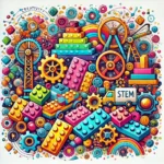 Lego themed picture with assorted pieces